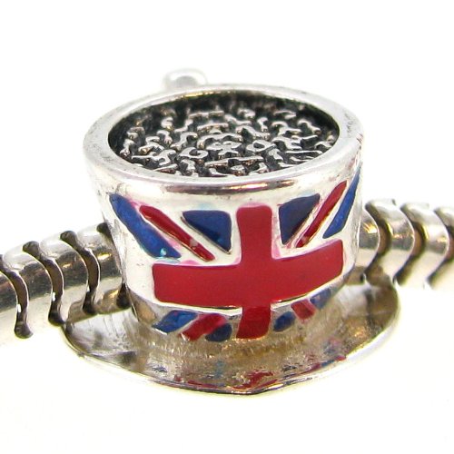 Queenberry Sterling Silver British Tea Cup Flag Enamel European Style Bead Charm #TOP1