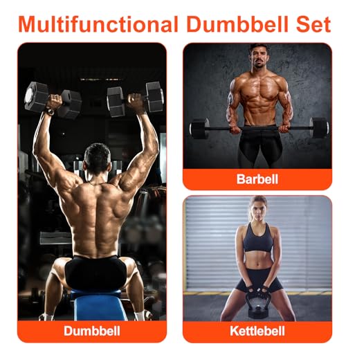 Image of Adjustable Dumbbell Sets 50 /80 /90LBSX2 Durable Steel Build, Free Weights Dumbbells Set with Barbell /Kettlebell Handle with Srew Sets 3-in-1 Multifunctional Dumbbell Fitness Exercises for Home Gym Suitable Men /Women 50 /80 /90LBX2