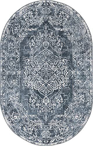 Tapete Oval Oxford Collection Unique Loom Azul 5'3"x8' miniatura 3