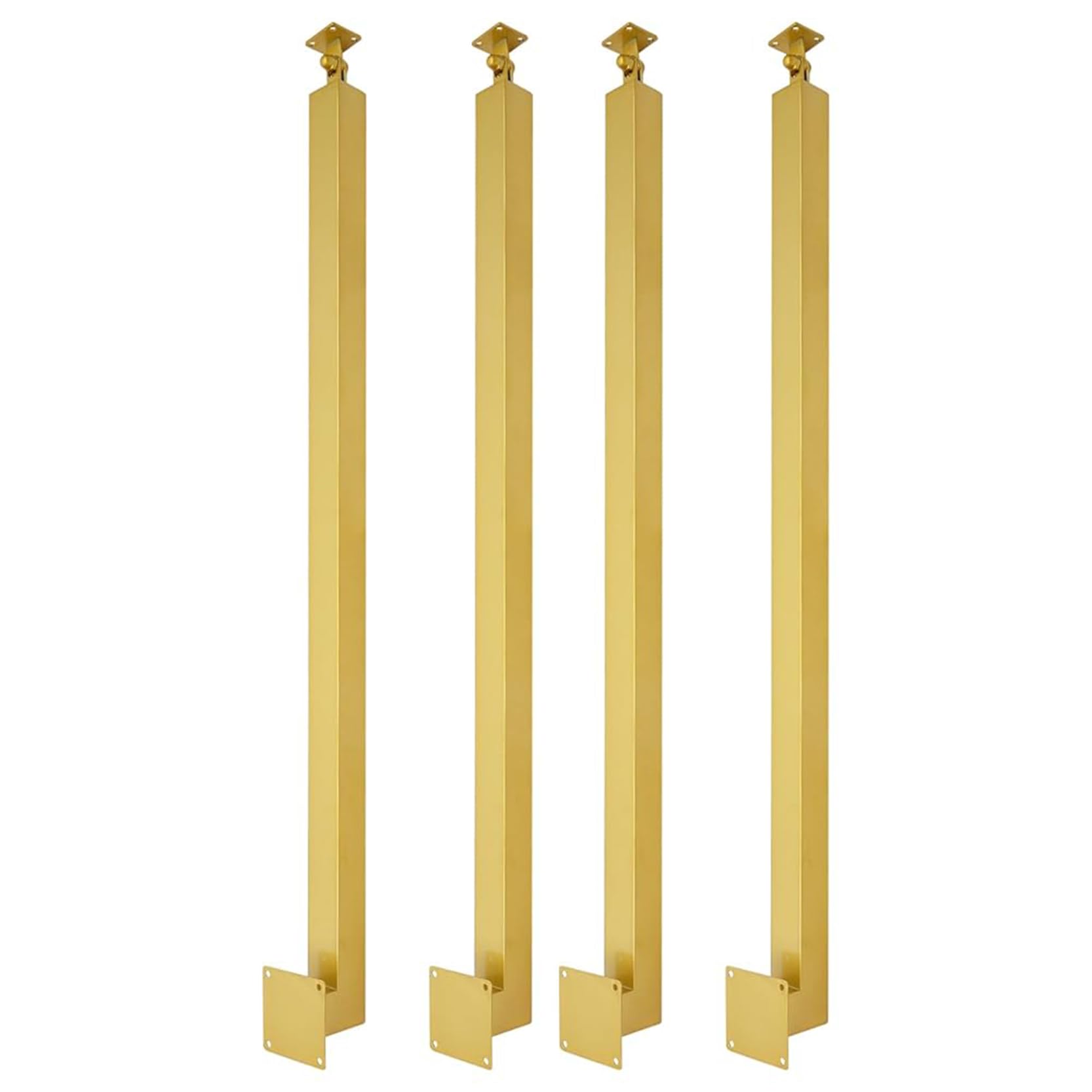 GOUZIBHD 4 Pack Side Mount Metal Spindles Square Stair Baluster Posts Indoor Stair Railing Deck Balusters with Flat Bracket Base,for Deck Steps Balcony(Size:90cm/35.4in,Color:Gold)