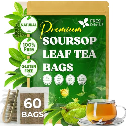 Image of FreshDrinkUS, 60 Bags Soursop Graviola Leaf Tea, 100% Pure & Natural, Handmade, Made with Eco-Conscious Tea Bag, Sugar /Caffeine /Gluten Free, Hoja Guanabana Tea