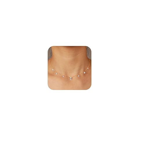 XAYAH 14k Champagne Gold Plated Teardrop Zirconia Necklace for Women 925 Sterling Silver Dainty Diamond CZ Choker Drop Necklaces to Daughter Mom Elegant Trendy Charm Chain Valentine's Day Jewelry Gift - Champagne Gold