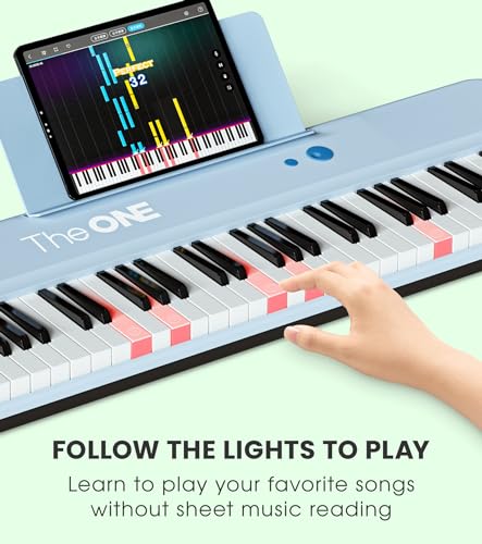 The ONE Smart Keyboard COLOR 61 Keys Piano Keyboard, Music Keyboard with 256 Timbres, 64 Polyphony, 2 Speakers, Built-in LED Lights and Free Apps (Blue) - Thumbnail 2