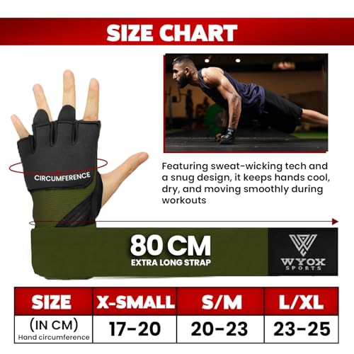 WYOX Gel Boxing Hand Wraps Inner Gloves for Men & Women, 80cm Quick Wrist Straps, Padded Knuckle Protection for Muay Thai Kickboxing, Hand Wraps for Boxing & Martial Arts (Army Green, XS)