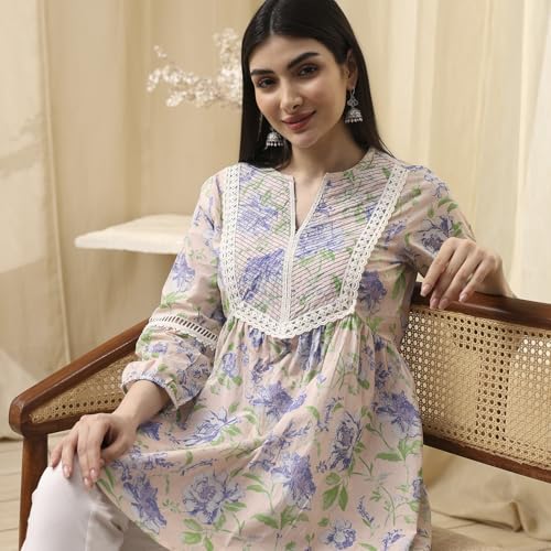 Image of BIBA Women Cotton Straight Fit A Line Printed Kurti