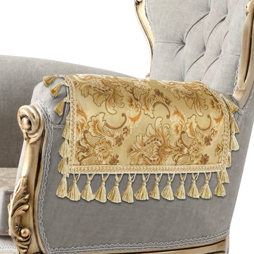 Loom And Mill Luxury Sofa Armrest Covers Set Of 2, Thick Jacquard Nonslip Couch Arm Cover Furniture Protector With Lace Edge And Handmade Tassels For Chair Couch Sofa (Yellow, 20X24 Inch) #TOP5
