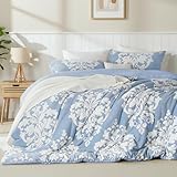 Exclusivo Mezcla Fleece King Comforter Set, Soft Fluffy Warm 3D Boho Comforters King Size, Luxury 3-Pieces Reversible Fuzzy Bedding Sets for Winter with 2 Pillow Shams, Slate Blue