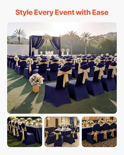 Image of VEVOR Chair Covers, Polyester Spandex Chair Cover, Stretch Slipcovers for Wedding Party Dining Banquet Flat-Front Chair Covers (Navy Blue-a, 50PCS)