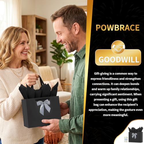 Image of 13 inch Black Bags with Handles, Birthday Gift Bag Set - 2 Gift Bag with Bow, 4 Tissues & Greeting Card for Men Women,Gift Bags Medium size(2 PCS Black Glossy)