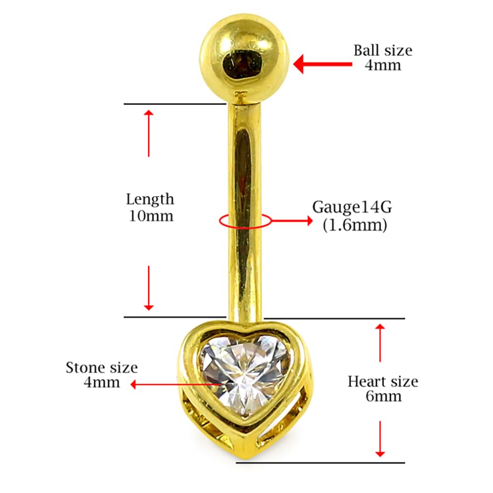 Monster Piercing Piercing de Ombligo de Oro Amarillo Macizo de 14 Quilates, 4 mm, con Piedra de circonita cúbica, Calibre 14, para Banana