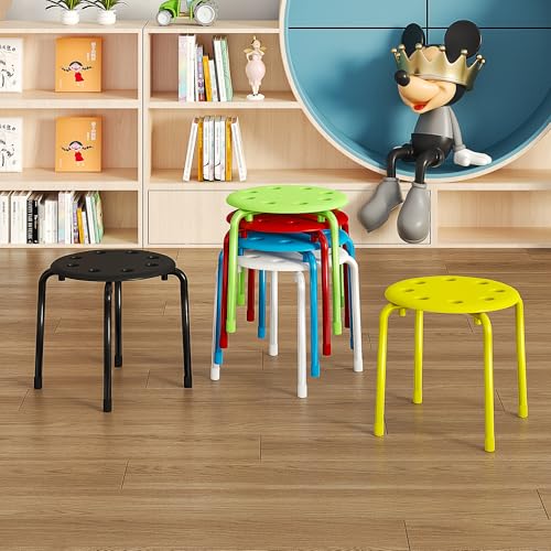 Image of VECELO 6-Piece Stacking Stools for Classroom, 12 Inch Height, Decoration Flexible Seating for Schools, Pink