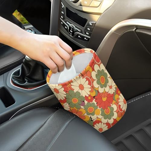 Image of Pensura Car Garbage Can Reusable Buttons Mini Car Trash Bin Auto Organizer Collapsible Accessories Cute Floral Print Hanging Vehicle Garbage Can for Vehicle, Travelling, Camping