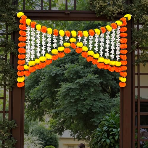 Image of Rajasthan Kraft Artificial Marigold Bandanwar with Rajanigandha 40 Inch | Artificial Flowers for Decoration Hanging | Pooja Items | Makar sakrant Decoration for Home (B0017).