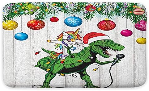 DeeCabin Christmas Bathroom Rugs, Cute Unicorn Dinosaur Bath Mats for Bathroom, Christmas Bath Rug Non Slip Backing for Indoor Bedroom Kitchen, 17X29in