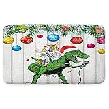 DeeCabin Christmas Bathroom Rugs, Cute Unicorn Dinosaur Bath Mats for Bathroom, Christmas Bath Rug N