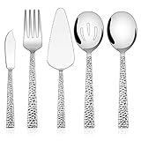 E-far Hammered Serving Utensils, 5-Piece Stainless Steel Square Hostess Serving Set for Buffet Party Kitchen...
