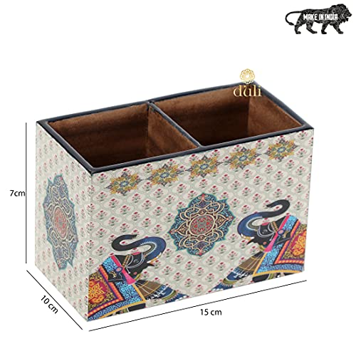 Image of DULI Engineered Wood Multipurpose Stand, Cutlery Holder, Spoon Stand, Table Organizer With 2 Sections, Chammach Stand (10Cm X 15Cm, 2Elephants, Utensils, (Multicolor))