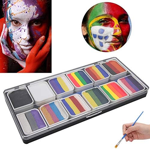 Professional Face Body Paint Pigment 12 Colors Water-Based Body Art Face Paint Kit Halloween Party Cosplay Fancy Makeup Palette Set with 2 Paint Brushes