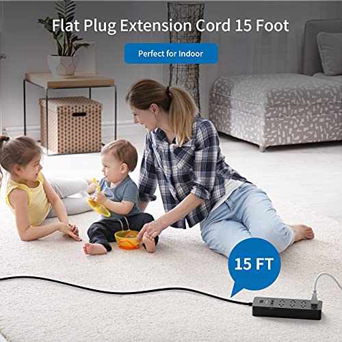 Extensión NTONPOWER con 8 tomas y 2 puertos USB, protección contra sobrecarga, cable de 4.57 m, 1875W, color negro miniatura 2