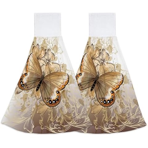 Elightvap Butterfly Floral Hanging Kitchen Towels Hand Tie Towel Set of 2 Fast Drying Dish Tea Towels for Bathroom Toilet Gym Decor Cover