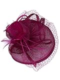 VIJIV Women Vintage Derby Fascinator Hat with Veil Pillbox Headband Feather Cocktail Tea Party Rose Red