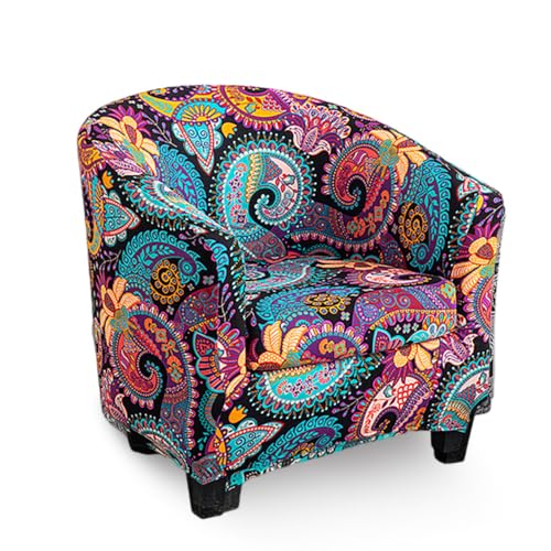 Highdi Housse de Fauteuil Extensible Cabriolet 1 Place Rétro Motif Cachemire Coloré 2 Pieces Couverture de Fauteuil Chesterfield avec Housse de Siège Doux Antidérapant (Motif Cachemire Violet)