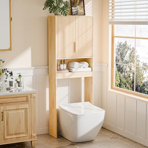 VINGLI Over The Toilet Storage Cabinet with Fluted Doors, Mid