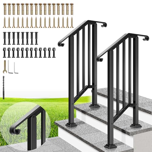 VIVOHOME 2-Pack 2 Step Galvanized Steel Hand Rails for Outdoor