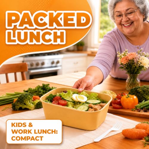 Kaderron 50 Pack 20 OZ Large Paper Bowls with Lids with Spoons and Forks, Heavy Duty Disposable Meal Prep Containers for Party, Soak-Proof and Microwave Safe for Hot/Cold Use by Kaderron - Image 6