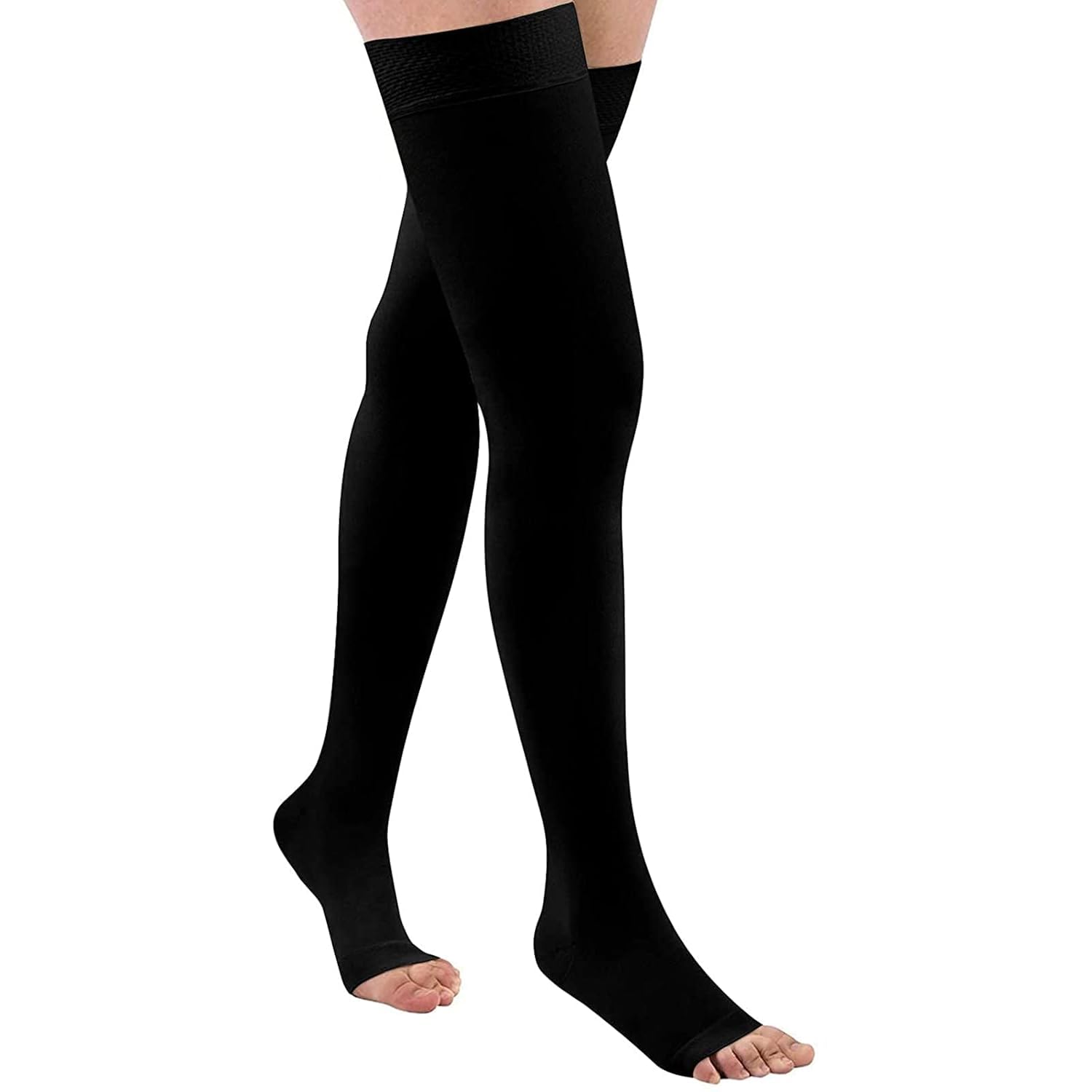 KARHEM Thigh High Compression Stocking for Women Men Circulation, Open Toe Compression Socks 20-32 mmHg Graduated Support with Silicone Dot Band Comfortable Fit for Nurses, Flying, Travel-image-30