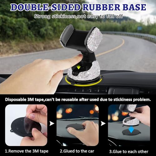 Dashboard Phone Holder Bling Phone Mount for Car,Car phone holder Mount with One More Air Vent Base,Phone Holder Car Accessories,Universal Car Phone Holder Mount for Windshield and Air Vent,Silver - image 7