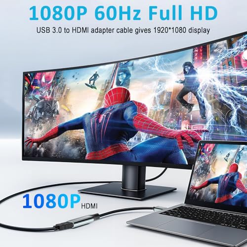 Image of USB to HDMI Adapter,USB 3.0 /2.0 to HDMI Cable Converter 1080P for Monitor Connector Output for Computer Laptop Desktop with Multiple Windows 11 /10 /8.1 /8 /7,Mac MacBook pro,PC TV(Need to Install Driver)
