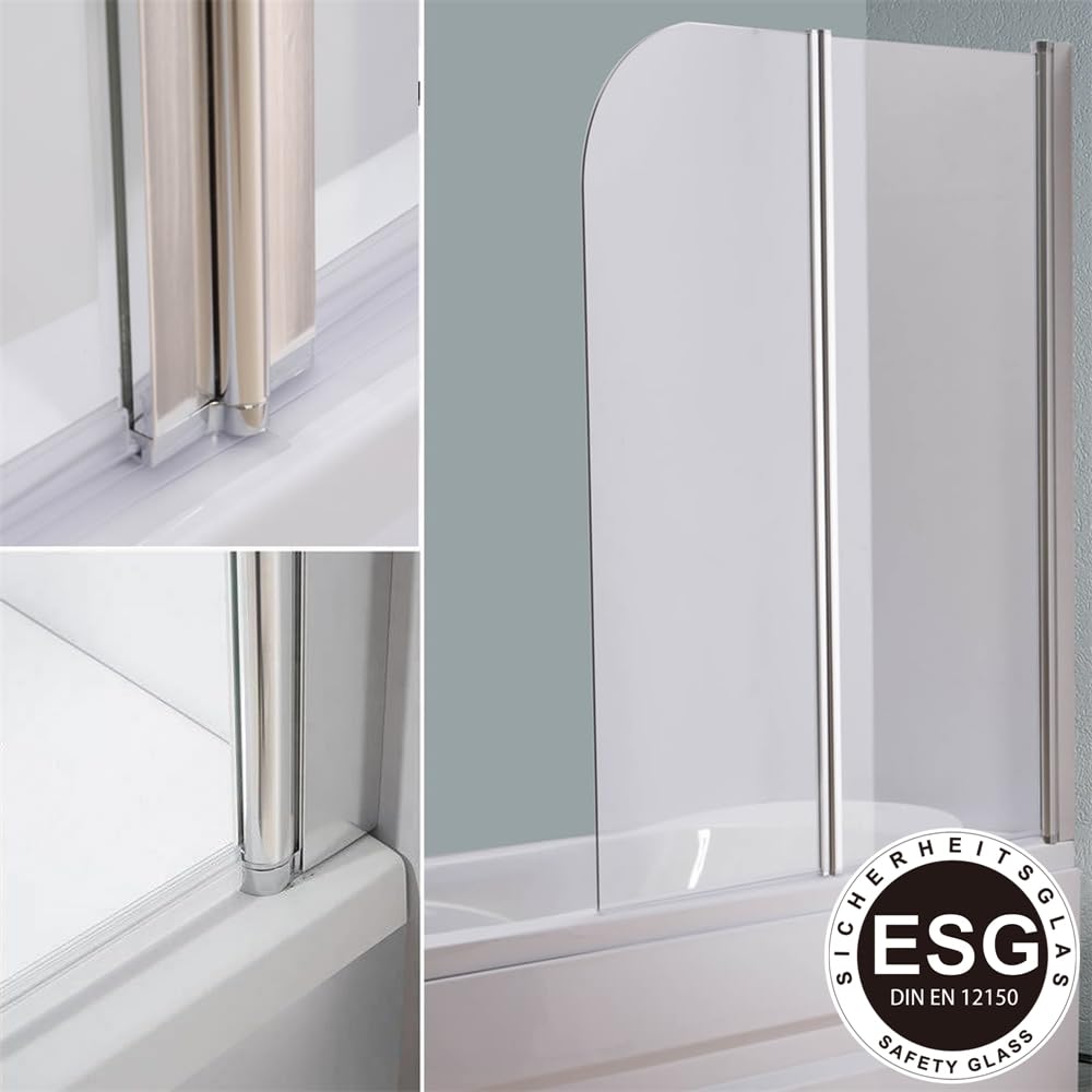 Mucola Duschwand für Badewanne Faltwand 3-teilig ESG Glas 133x108 cm Klar