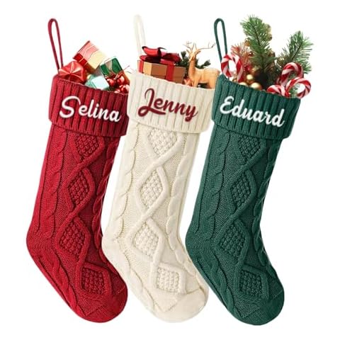 Youltar Personalized Christmas Stocking, Custom 18 inch Christmas Stocking with Name, Large Snowman Knitted Christmas Stocking for Children Home Fireplace Christmas Holiday Party Decoration Cover
