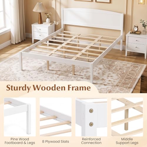 Image of GIANTEX Queen Size Wooden Bed Frame w /Curved Headboard, Wood Slat Support | Farmhouse Platform Bed w /Heavy Duty Mattress Foundation, Under-Bed Storage Space, No Box Spring Needed, Easy Assembly