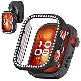 【キラキラケース】FINEEN huawei watch fit 4 ケース キラキラ PC素材 51個のクリスタルダイヤモンド装飾 対応 huawei fit 4 専用 保護ケース 簡単取り付け 耐衝撃性 100%灵敏度、透過率 for ファーウェイフィット4 カバー 日本旭硝子材 キズ防止 高耐久性(ブラック,液晶フィルムなし)