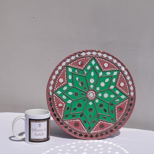 Image of Ethnics of Kutch Traditional Kutch Handicraft Mud-Mirrorwork Lippan Kam Wall Art (Water and Break Resistant) - Round (12 Inch Diameter) - (Greyish Purple LKT-0282)
