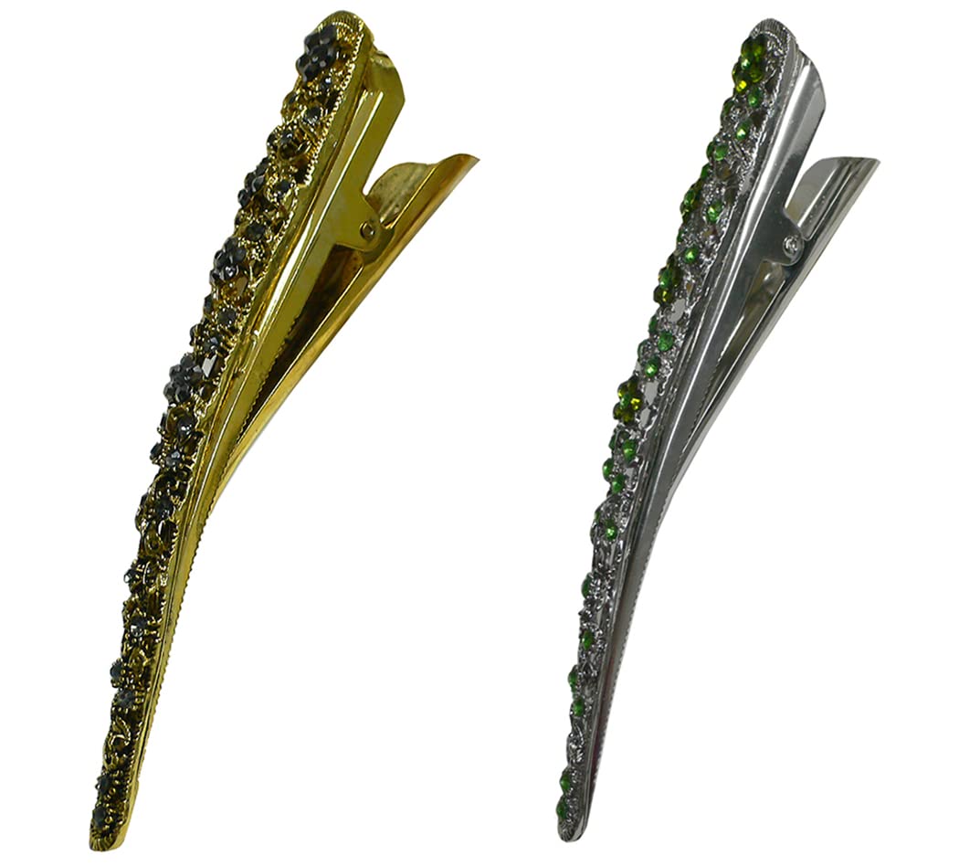 Set of 2 JCGY Alligator Strong Metal Hair Clips Long Duckbill Clips Beakclips for Hair Upstyling for Women Girls NM110-2nGreenGjet