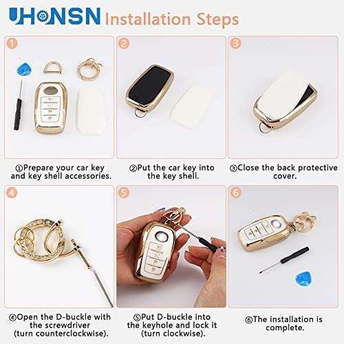 Uhonsn For Toyota Key Fob Cover 2021 - 2022 Sienna Venza Rav4 Prime Soft Tpu Keys Case Protector Keychain Women Cute Car Accessories Girly White Gold #TOP5