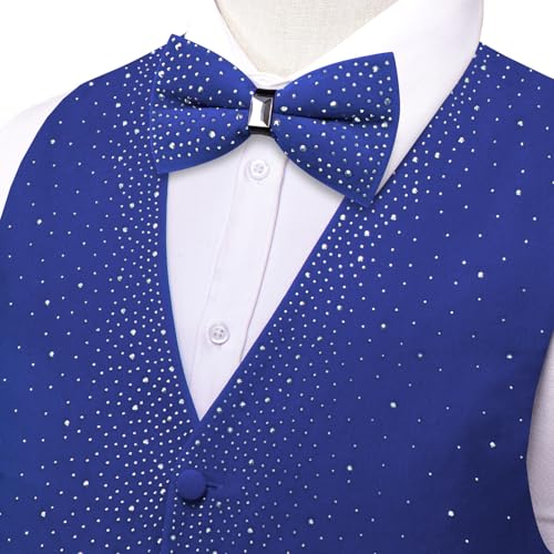 Hi-Tie Men's Sparkling Velvet Waistcoat Suit Vest and Bow Tie Set Tuxedo Vests Flower Lapel Pin for Wedding Party Performance2