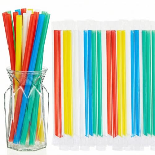 Tessco for you 800 Pcs 9.84 Inch Jumbo Smoothie Straws Bulk 10 mm Large Plastic Disposable Bubble Tea Straws Wide-Mouthed Individually Wrapped for Tall Homemade Milkshakes Drinking (Bright Color)