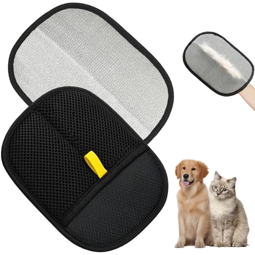 Flying Pottery 2 Piezas Guita Pelos Mascota, Guantes Aseo para Mascotas Doble Eliminador, Cepillo Gatos Quitapelo, Pelo Estático para, Para limpiar Rápidamente el Pelo de Gatos y Perros (Negro)