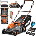 MASKO® Akku Rasenmäher mit Mulchfunktion, 2X Akkus Li-Ion Batterie 4Ah & Doppel-Ladegerät Rasentrimmer 37cm Schnitt-Breite 6X Höhenverstellbar 40L Fangkorb Flächen bis 600m² inkl. Handschuhe & Bürste