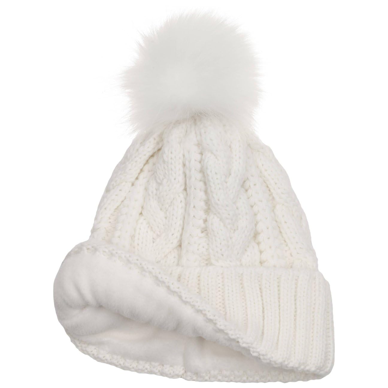 Bonnet a Revers Cable Knit Femme - Made in Italy pour l'hiver en Tricot Laine avec Revers, Doublure, Doublure Hiver Automne-Hiver