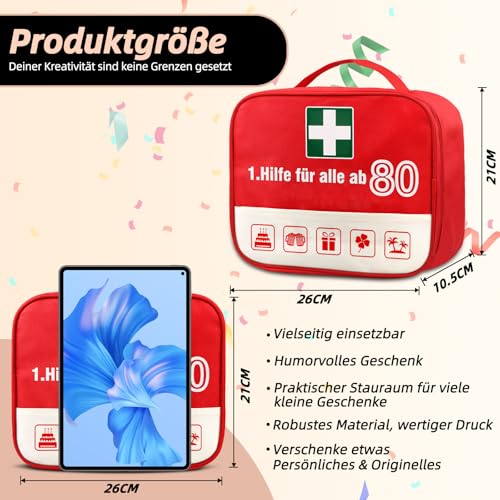 TUZELIYA Originelle 80 Geburtstag Geschenk Männer & Frauen - Lustige 1. Hilfe Tasche zum 80. Geburtstag - 80.Geldgeschenke Geburtstag - Personalisierbares Geschenk