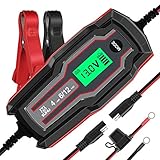 SUHU Car Battery Charger, 6V/12V 4 Amp Battery Charger Automotive Trickle Charger for Cars, Trucks Motorcycle Lawn Mower Boat Marine RV SUV ATV SLA Wet AGM Gel Cell Lead Acid Lithium Battery