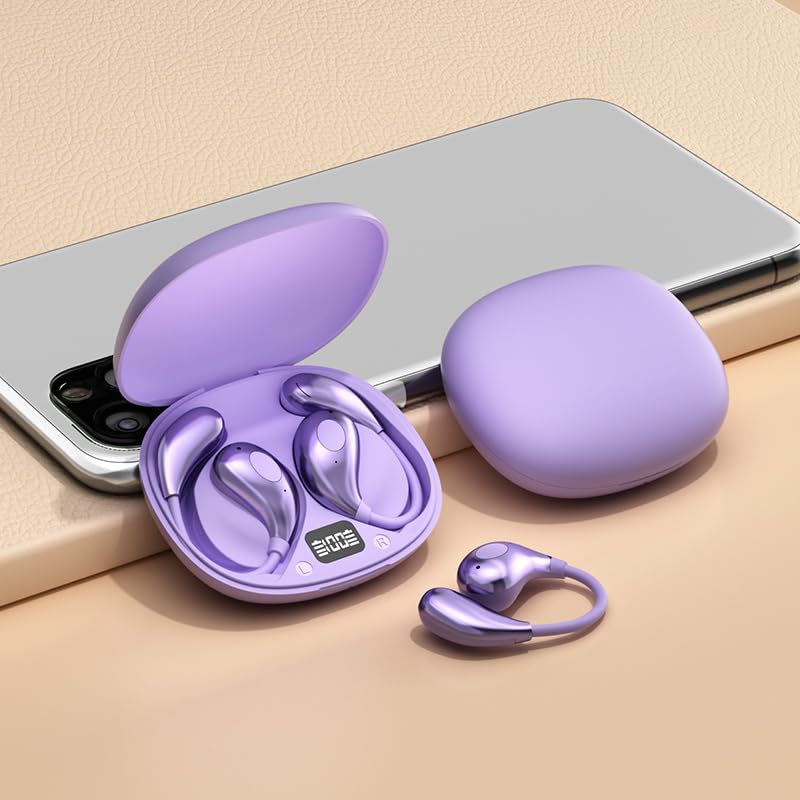 Image of OWS R300 TWS Earbuds, Gaming Earbuds with Open Wearable Stereo, 50 Hours Playtime, Bluetooth 5.4 + ENC Clarity, 13mm HD BASS Drivers, IPX6 Sweat-Proof,Built-in Mic (Purple)