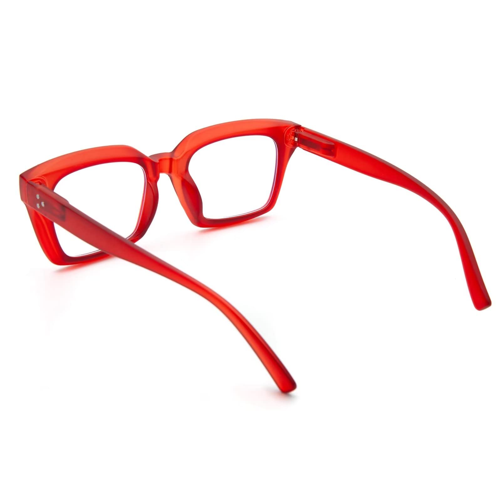 Amorays Occhiali da Lettura Oversize Square Frame Vintage con Anti Luce Blu Lenti Cerniera a Molla Occhiali Presbiopia Lettori per Donna Uomo 6561NEW(Rosso,+2.5)