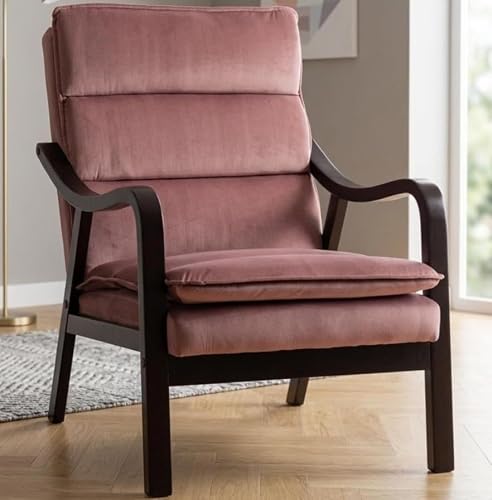 Mid Century Velvet Accent Chair Solid Wood Frame High-Density Foam Rose