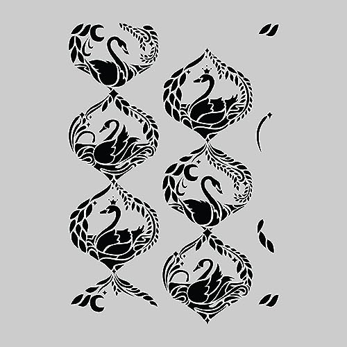 Image of Kayra Decor Swan Allover Kids Room Wall Stencil -Pack of 1, Sheet Size 24 x 36 inch /Design Size 22.5 x 32 inch.
